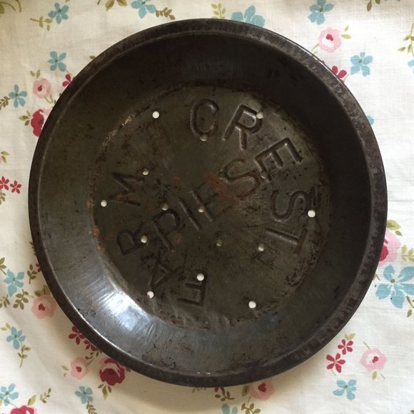 Farm Crest Other - Old Vintage Advertising Pie Pan Farm Crest Pies Tin Aged Dark Photo Prop
